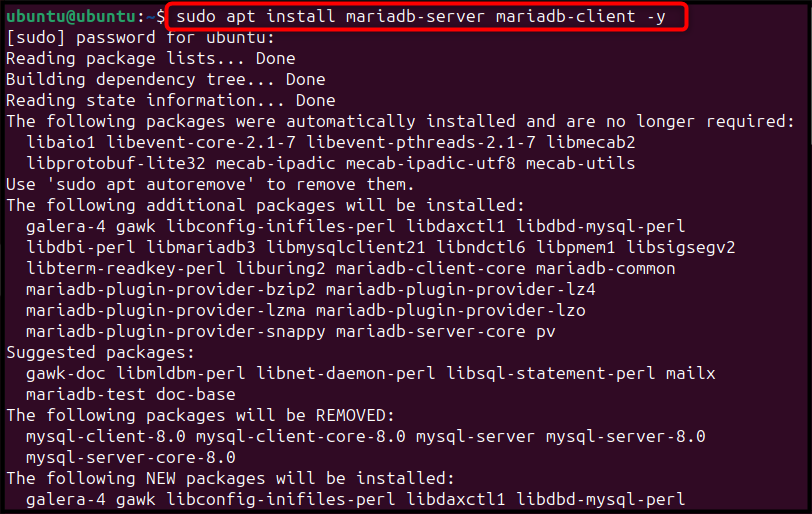 sudo apt install mariadb-server mariadb-client -y