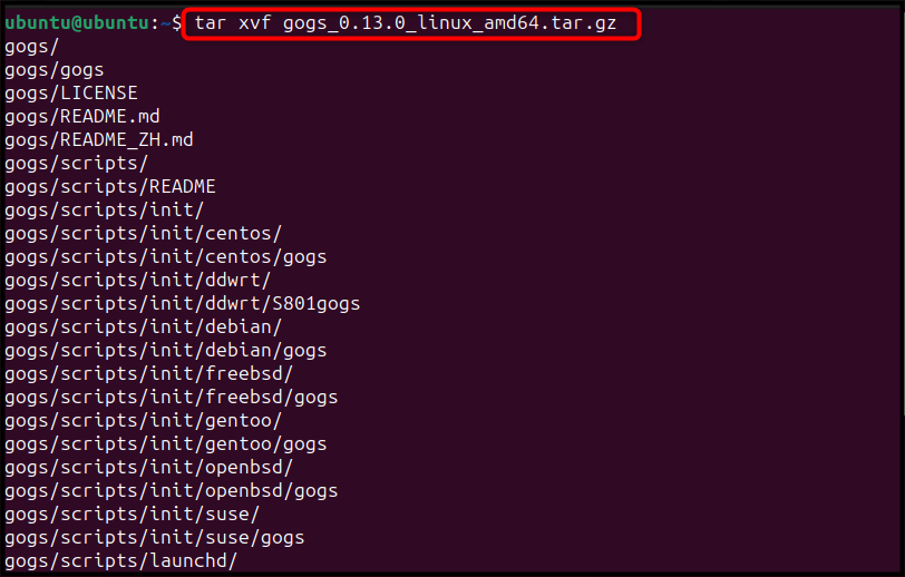 tar xvf gogs_0.13.0_linux_amd64.tar.gz