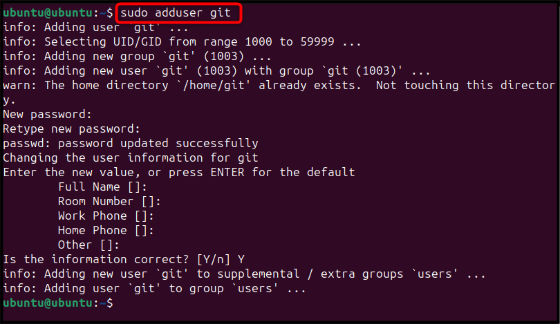 sudo adduser git