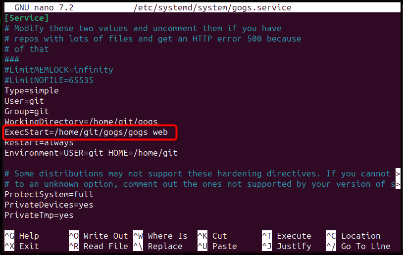sudo nano /etc/systemd/system/gogs.service