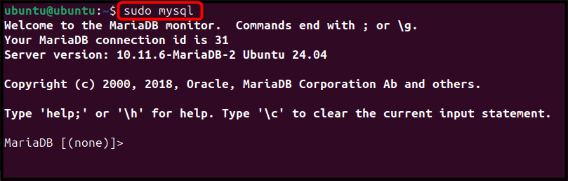sudo mysql