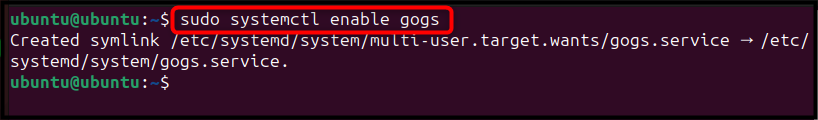 sudo systemctl enable gogs