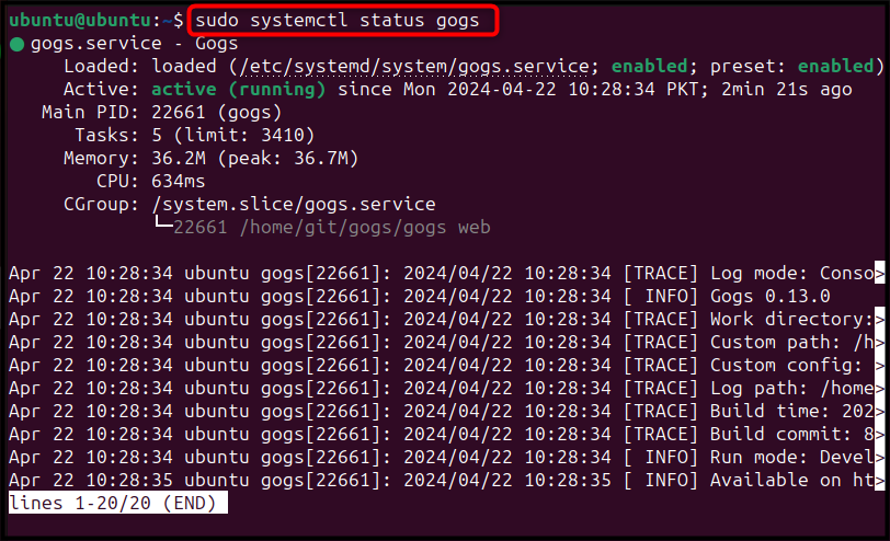 sudo systemctl status gogs