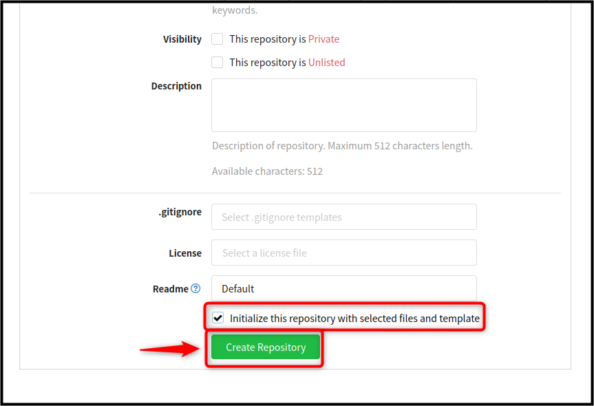 Gogs create repository