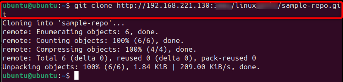 git clone http://192.168.221.130:3000/linux/sample-repo.git