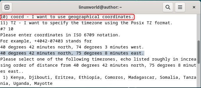 entering the coordinates of the location