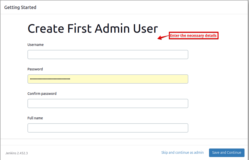 Create Jenkins first admin user