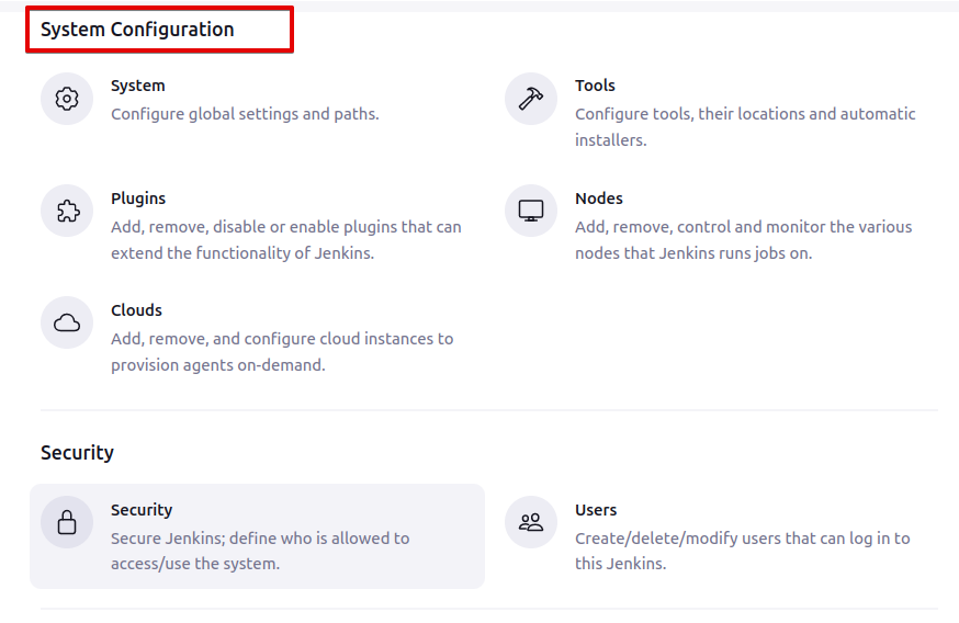 Jenkins system configuration