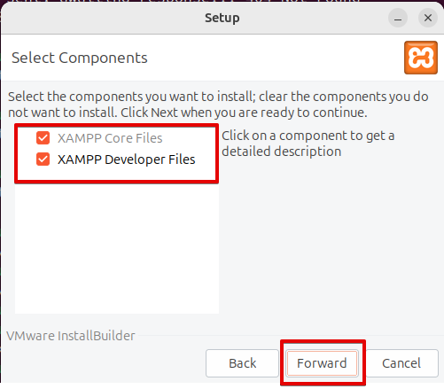 Select XAMPP components