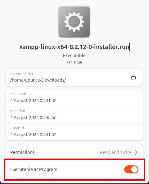 Running XAMPP installation file