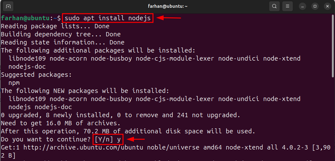 sudo apt install nodejs