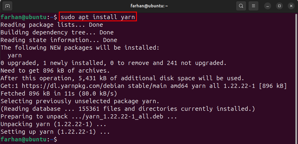 sudo apt install yarn