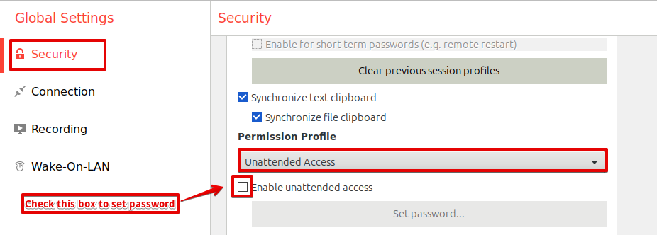 Set password on AnyDesk