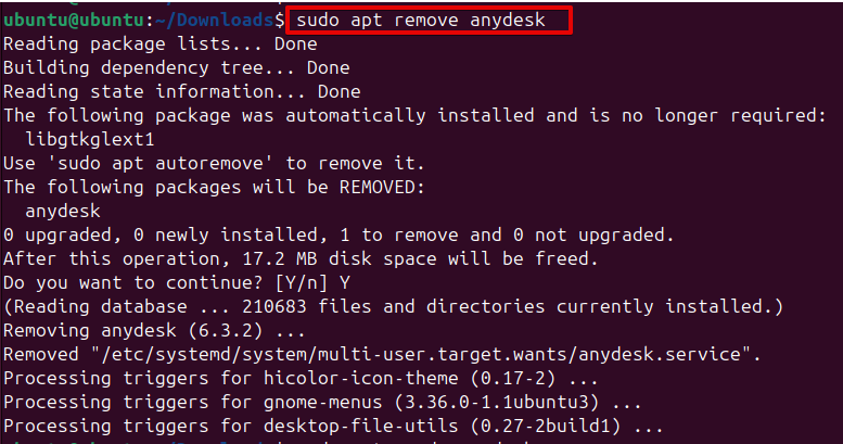 sudo apt remove anydesk