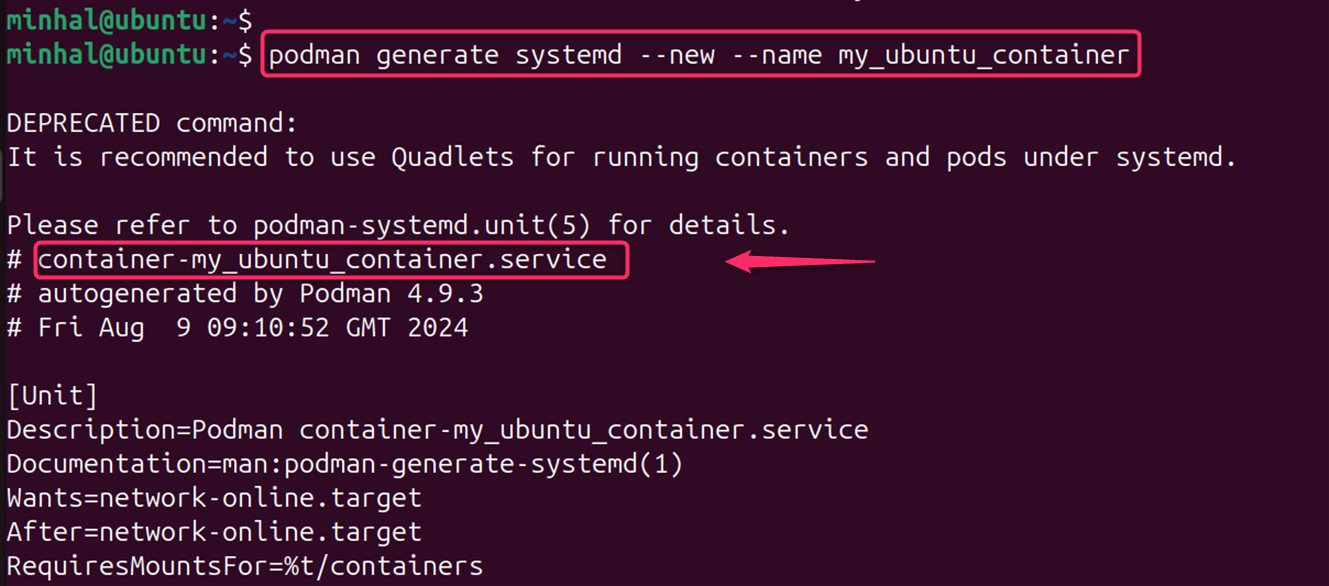 podman generate systemd --new --name my_ubuntu_container