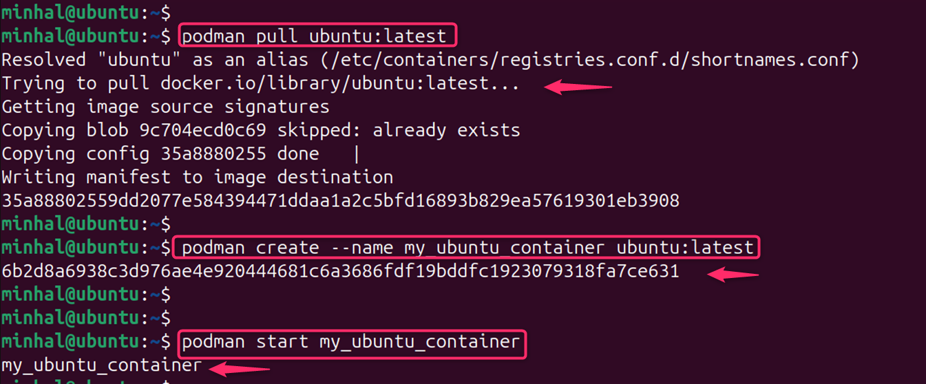 podman create --name my_ubuntu_container ubuntu:latest