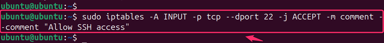 commenting iptable rule