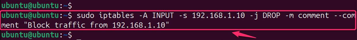 commenting iptable rule