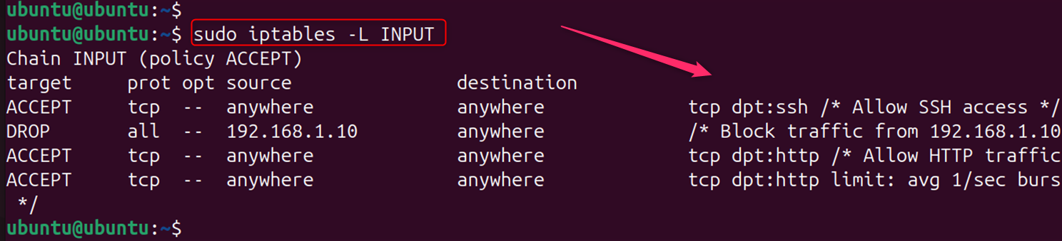 sudo iptables -L INPUT