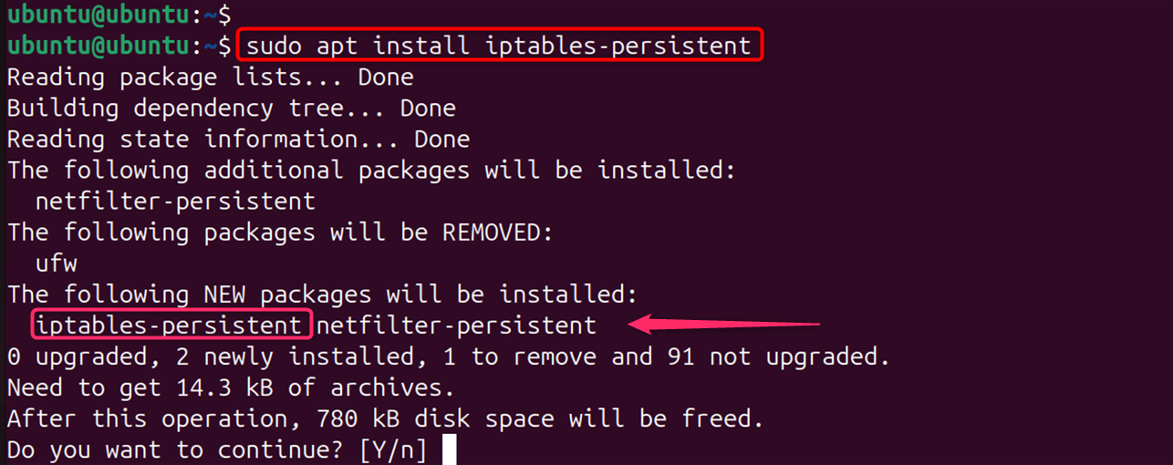 sudo apt install iptables-persistent