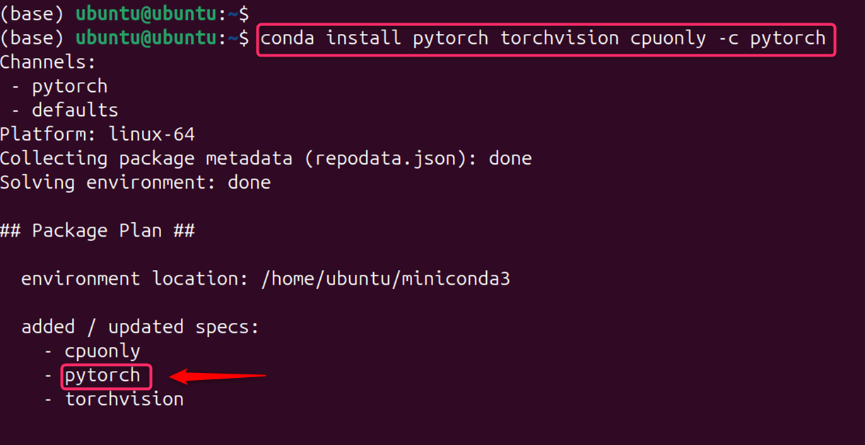 conda install pytorch torchvision torchaudio cpuonly -c pytorch