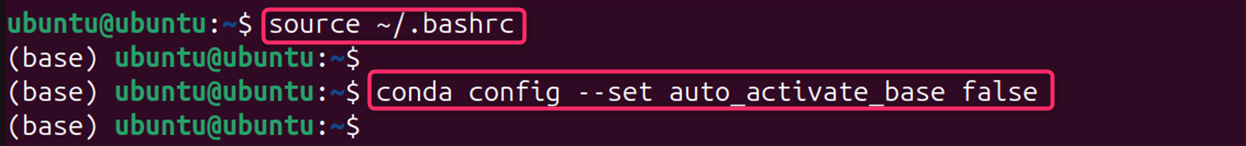 source ~/.bashrcconda config --set auto_activate_base false