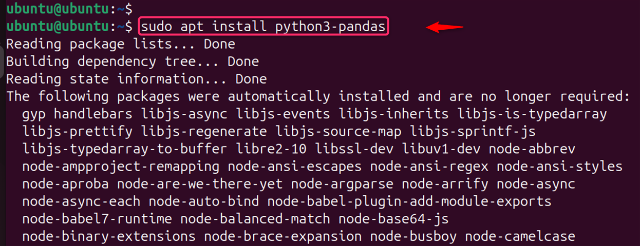 sudo apt install python3-pandas