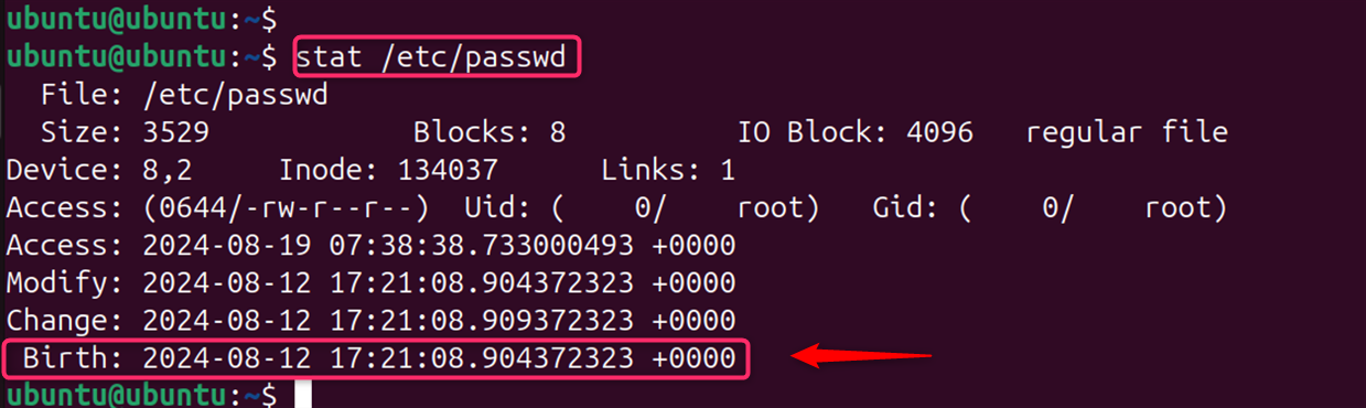 stat /etc/passwd