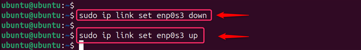 sudo ip link set enp0s3 up down