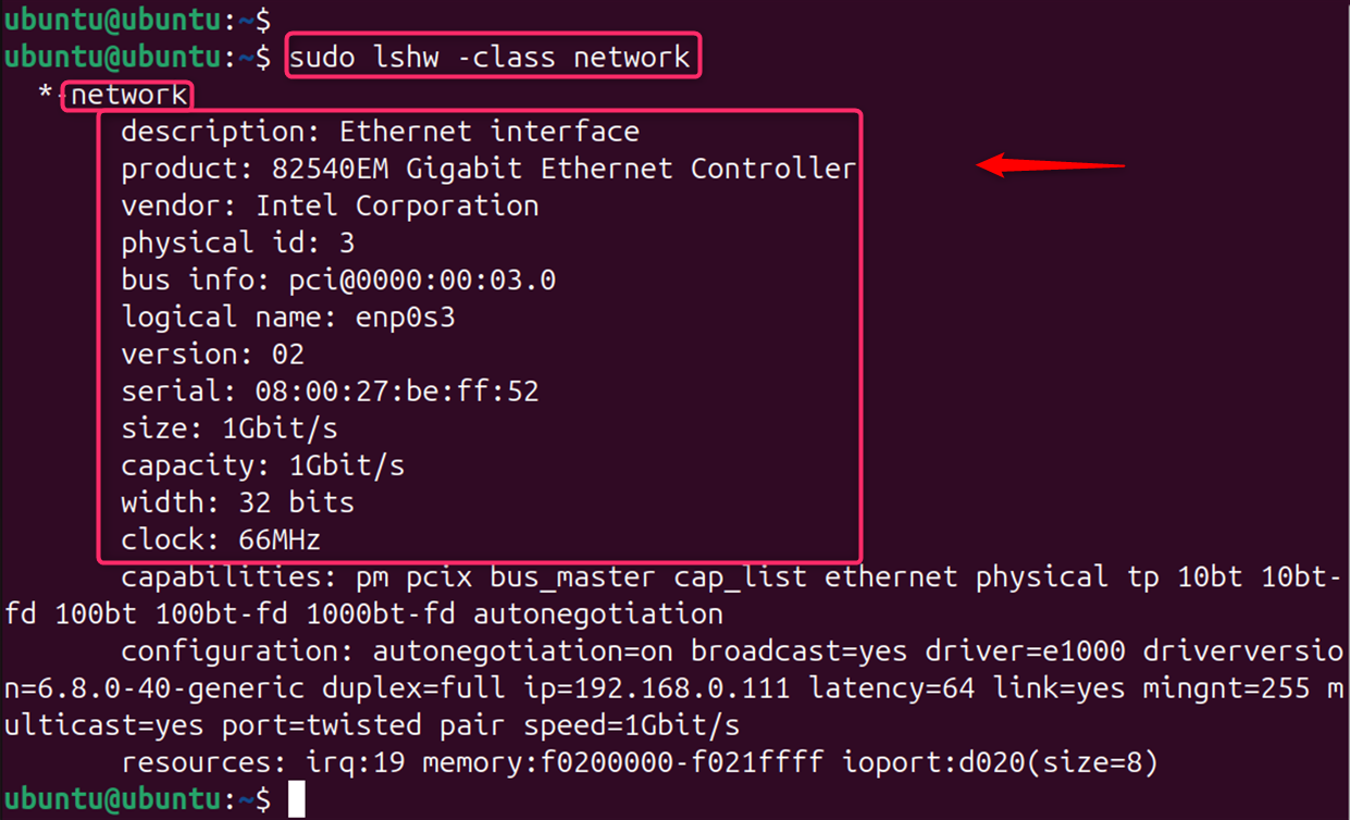 sudo lshw -class network