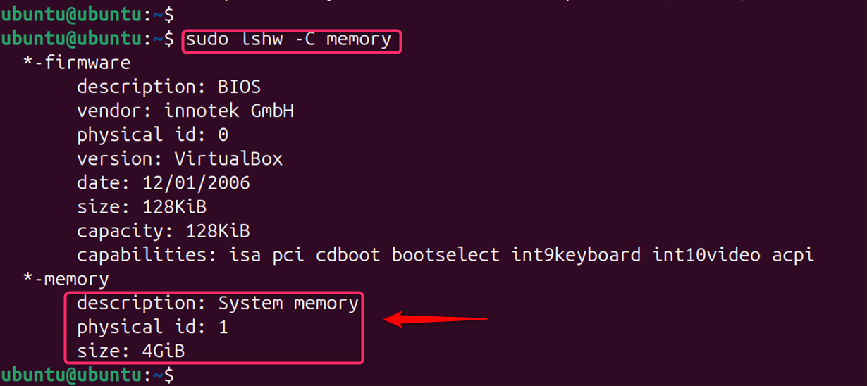 sudo lshw -C memory