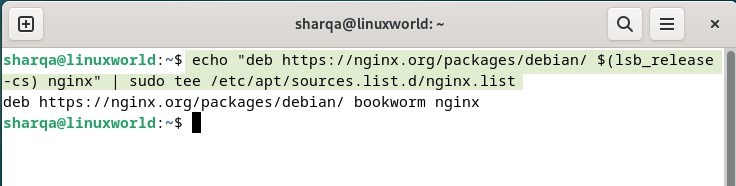 Adding the Nginx repository to sources list