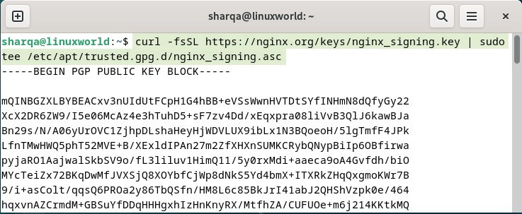 Importing the official Nginx signing key