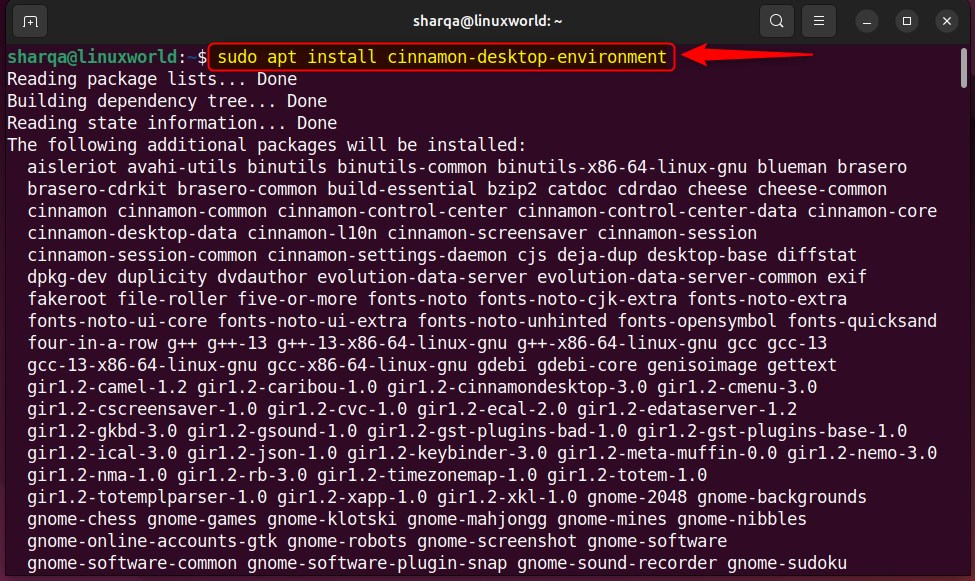 Installing cinnamon desktop on Ubuntu 24.04
