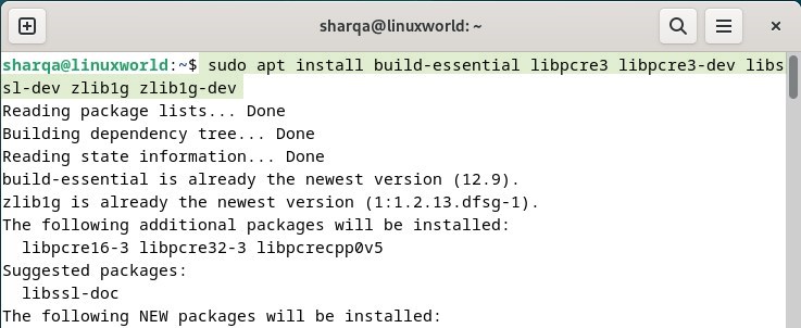 Installing the required dependencies for installing ngnix on Debian 12