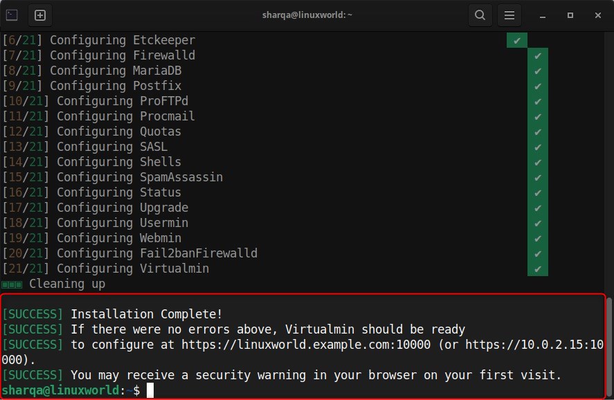 Verification of Successfull installation of Virtualmin on Debian 12