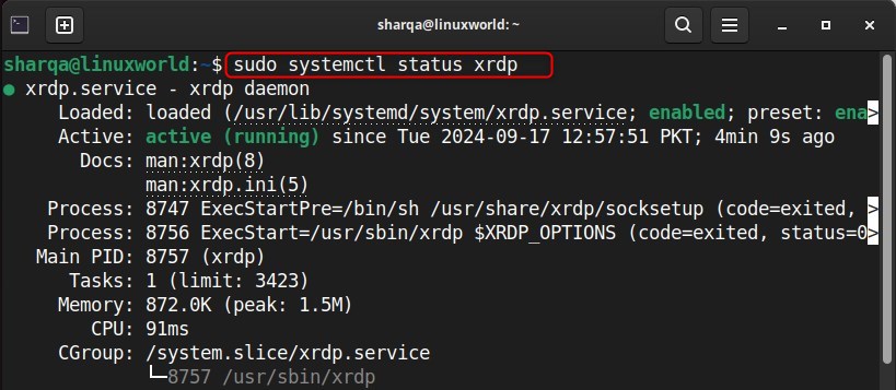 Verifying the Installation of Xrdp on Ubuntu 24.04