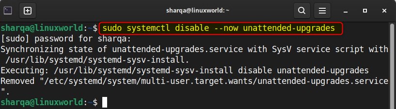 stopping and disabling the unattended-upgrades service on Ubuntu 24.04